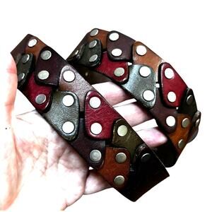 Vintage Fossil leather belt multi color woven studded Boho Festival Size M